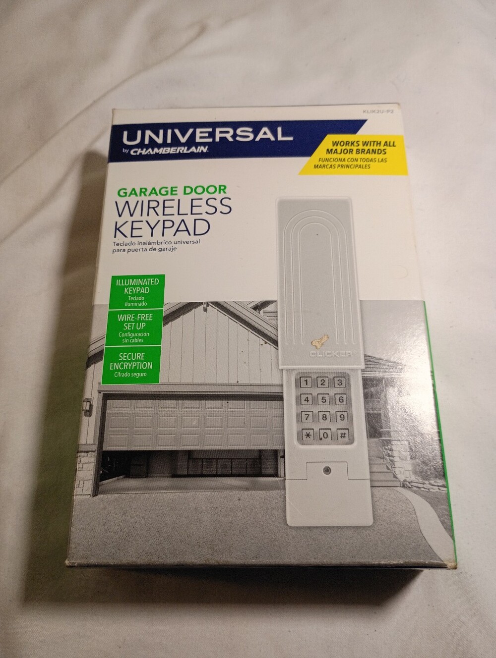 Chamberlain KLIK2U-P2 Clicker Universal Wireless Garage Door Keypad Illuminated